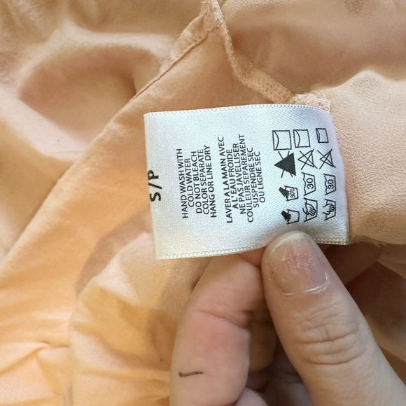 Eri + Ali Blouse Shirt Women's Small Anthropologie Peach Sheer Train Split Back - Picture 6 of 6